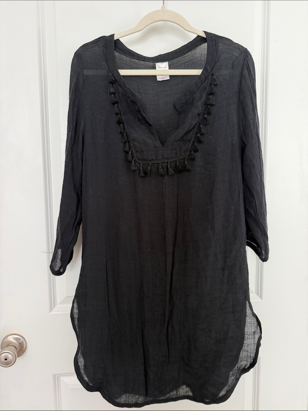 Merona Black Tassel Trim Swim Coverup Tunic